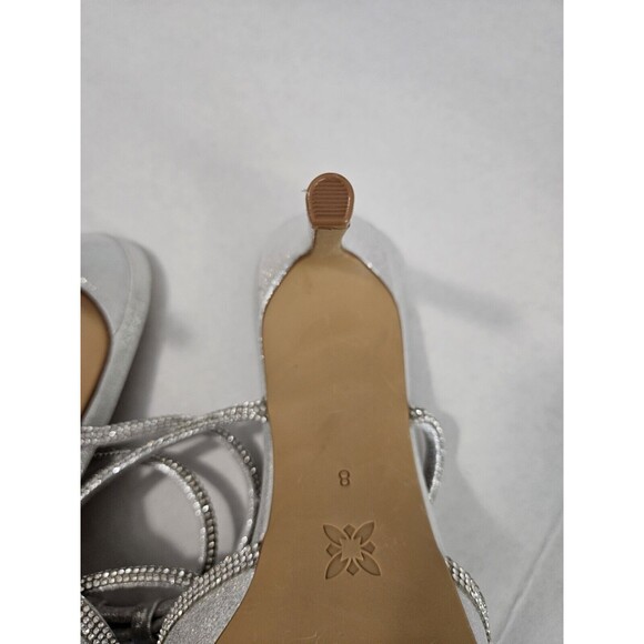 BCBGeneration Annese Silver And Rhinestone Heels Ankle Straps Size 8 Swiftie - Picture 7 of 8